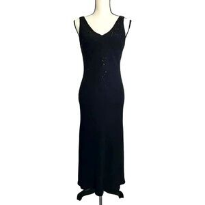Vintage 90s Rhinestone LBD Evening Bias Cut Black Maxi Dress Jones New York Sz 8